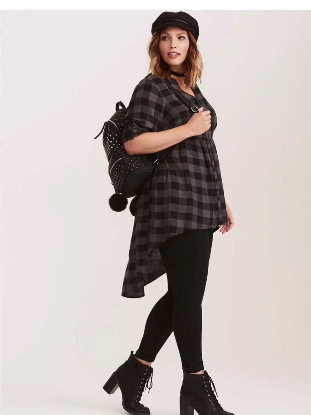 Torrid Tunic Shirt Dress Charcoal and black Plaid High-Low Tiered Size Lg - Picture 1 of 6